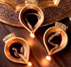 Shubh Labh Om Brass Diwali Diya Pack of 3